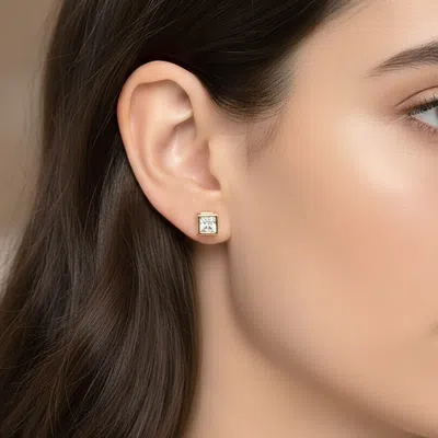 Fashnzfab 18k Gold Filled Mini Cz Cube Stud Earrings Gold In Pink