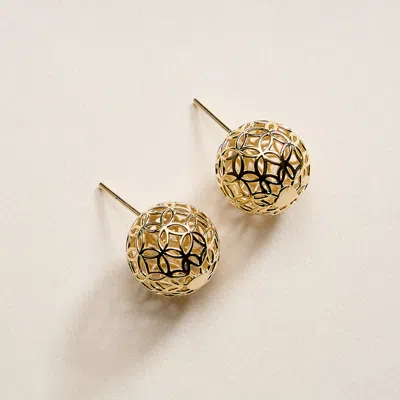 Fashnzfab 18k Gold Filled Openwork Dome Stud Earrings Gold