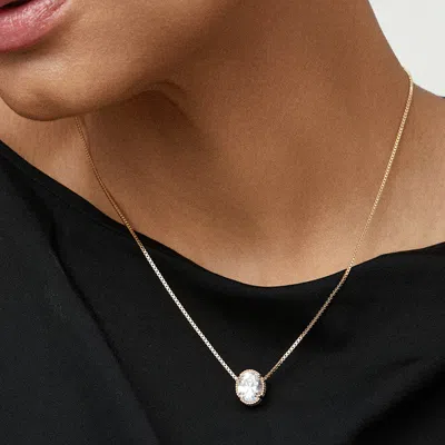 Fashnzfab 18k Gold Filled Oval Solitaire Cz Pendant Necklace