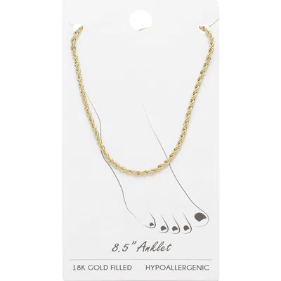 Fashnzfab 18k Gold Filled Rope Chain Anklet - Gold