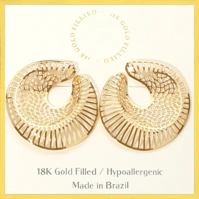 Fashnzfab 18k Gold Filled Textured Abstract Fan Earrings - Gold