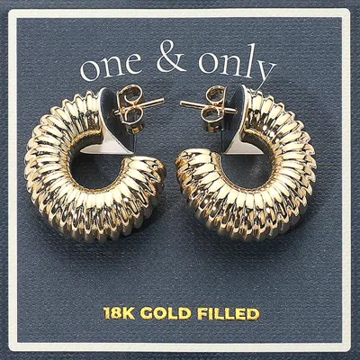 Fashnzfab 18k Gold Filled Textured Chunky Hoop Earrings