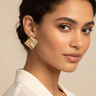 Fashnzfab 18k Gold Filled Textured Geometric Square Earrings Gold