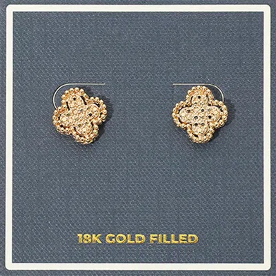 Fashnzfab 18k Gold Filled Textured Quatrefoil Stud Earrings