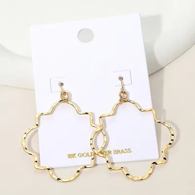 Fashnzfab 18k Gold Over Brass Geometric Textured Open Clover Dangle Earrings