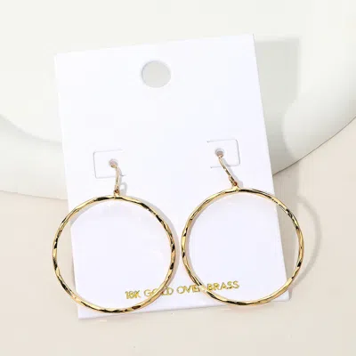 Fashnzfab 18k Gold Over Brass Textured Hoop Dangle Earrings - Gold