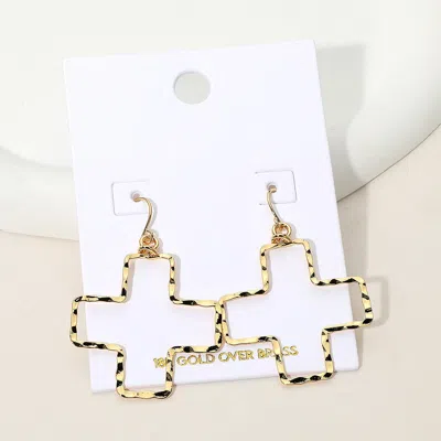 Fashnzfab 18k Gold Over Brass Textured Open Cross Dangle Earrings