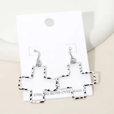 Fashnzfab 18k Gold Over Brass Textured Open Cross Dangle Earrings In Silver