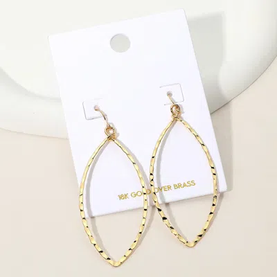 Fashnzfab 18k Gold Over Brass Textured Open Marquise Dangle Earrings