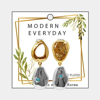 Fashnzfab 18k Gold Plated Brass Mismatched Abstract Metal Earrings - Two Tone