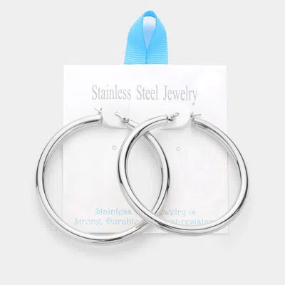 Fashnzfab 18k White Gold Dipped Stainless Steel Hoop Pin Catch Earrings 2.4" X 2.4" In Multi