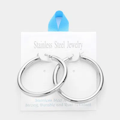 Fashnzfab 18k White Gold Dipped Stainless Steel Hoop Pin Catch Earrings In Blue