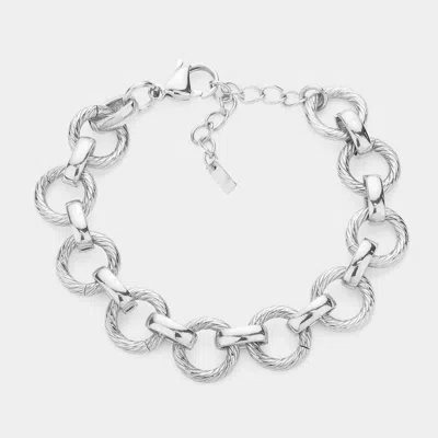 Fashnzfab 18k White Gold Dipped Stainless Steel Premium Handmade Chain Link Bracelet - Rhodium In Metallic