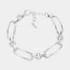 Fashnzfab 18k White Gold Dipped Stainless Steel Premium Handmade Chain Link Bracelet - Rhodium In Metallic