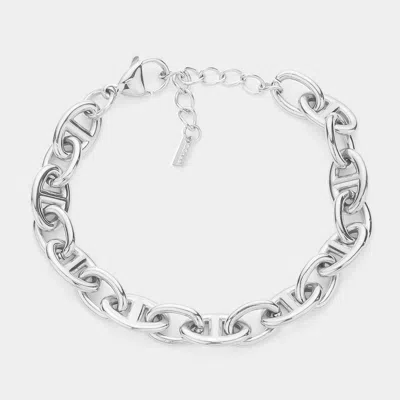 Fashnzfab 18k White Gold Dipped Stainless Steel Premium Handmade Chain Link Bracelet - Rhodium In Metallic