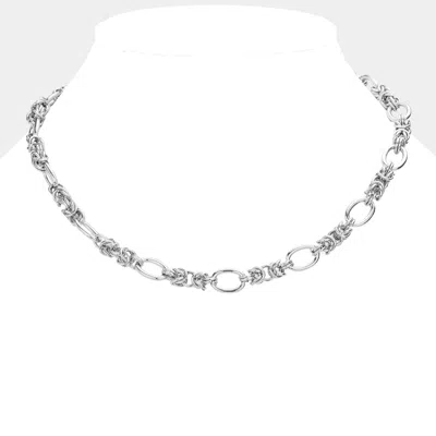 Fashnzfab 18k White Gold Dipped Stainless Steel Premium Handmade Chain Necklace In Multi