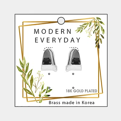 Fashnzfab 18k White Gold Plated Brass Curved Metal Earrings In Gray