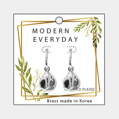 Fashnzfab 18k White Gold Plated Brass Open Metal Triangle Abstract Teardrop Earrings In Silver