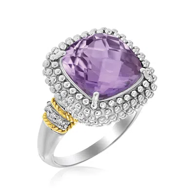 Fashnzfab 18k Yellow Gold & Sterling Silver Popcorn Ring With Amethyst And Diamond Accents In Multi