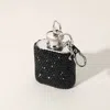 Fashnzfab 1oz Bling Studded Stainless Steel Mini Flask Keychain / Bag Charm In Black
