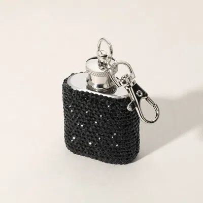Fashnzfab 1oz Bling Studded Stainless Steel Mini Flask Keychain / Bag Charm In Black