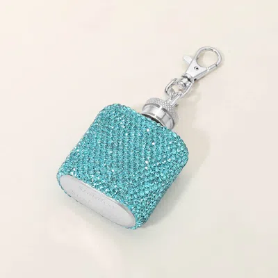 Fashnzfab 1oz Bling Studded Stainless Steel Mini Flask Keychain Bag Charm In Blue