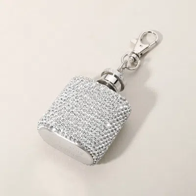 Fashnzfab 1oz Bling Studded Stainless Steel Mini Flask Keychain / Bag Charm In Multi