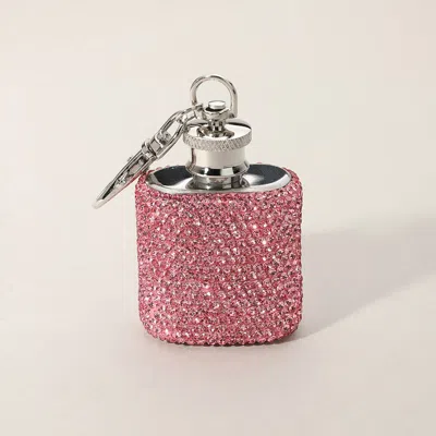 Fashnzfab 1oz Bling Studded Stainless Steel Mini Flask Keychain / Bag Charm In Pink