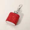 Fashnzfab 1oz Bling Studded Stainless Steel Mini Flask Keychain / Bag Charm In Red