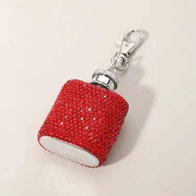 Fashnzfab 1oz Bling Studded Stainless Steel Mini Flask Keychain / Bag Charm In Red