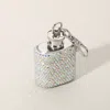 Fashnzfab 1oz Bling Studded Stainless Steel Mini Flask Keychain / Bag Charm In Silver