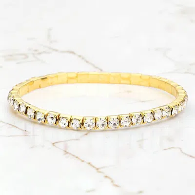 Fashnzfab 1-row Crystal Rhinestone Stretchable Bracelet In Gold