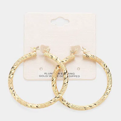 Fashnzfab 2" Gold Dipped Textured Aluminum Pin Catch Hoop Earrings - Gold In Silver