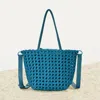 Fashnzfab 2 In 1 Hand Woven Tote Bag / Crossbody Bag In Blue