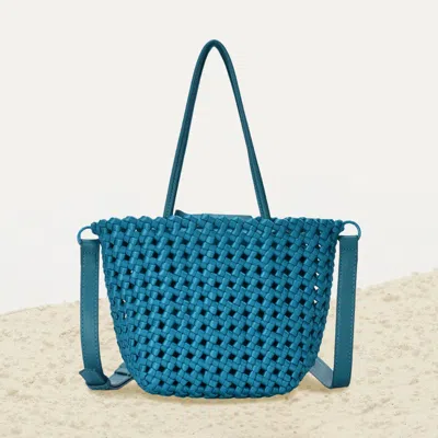 Fashnzfab 2 In 1 Hand Woven Tote Bag / Crossbody Bag In Blue