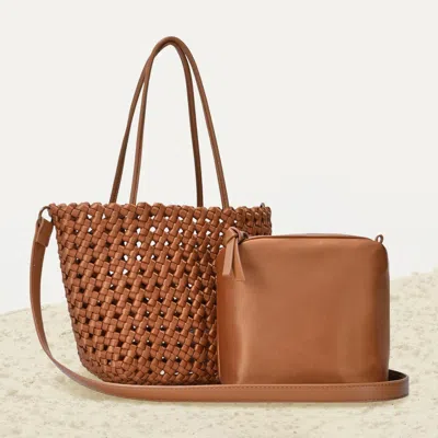 Fashnzfab 2 In 1 Hand Woven Tote Bag / Crossbody Bag In Brown