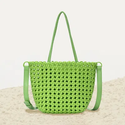 Fashnzfab 2 In 1 Hand Woven Tote Bag / Crossbody Bag In Green