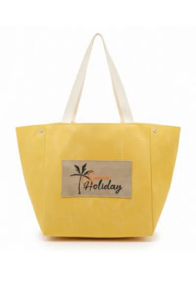 Fashnzfab 2 In 1 Shoulder & Bucket Style Vintage Canvas Tote In Yellow
