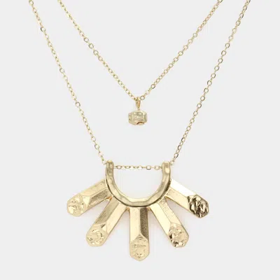 Fashnzfab 2-layers Hammered Metal Pendant Necklace In Gold