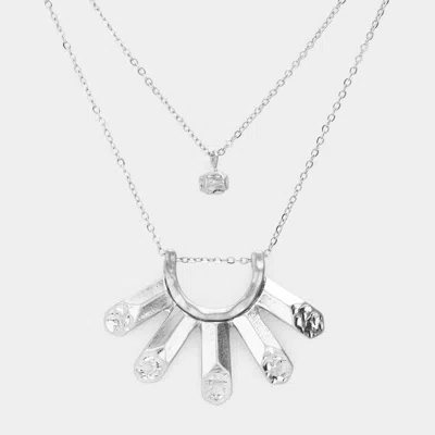 Fashnzfab 2-layers Hammered Metal Pendant Necklace In Silver