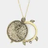 Fashnzfab 2-layers Turtle Pendant With Glass Disc Necklace In Gold