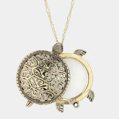 Fashnzfab 2-layers Turtle Pendant With Glass Disc Necklace In Gold