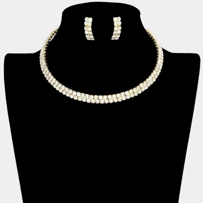 Fashnzfab 2-row Crystal Rhinestone Banded Open Choker Necklace In White