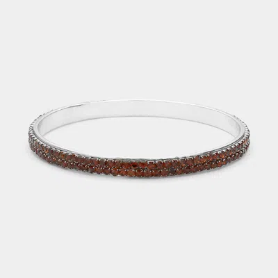 Fashnzfab 2-row Crystal Rhinestone Evening Bracelet Rhodium, Smoked Topaz In Multi