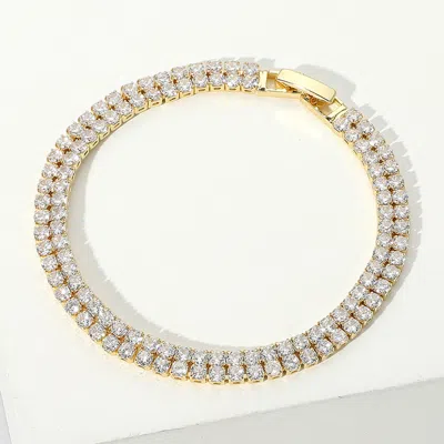 Fashnzfab 2 Row Cz Stone Tennis Chain Evening Bracelet Clear, Gold In Multi