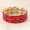 Fashnzfab 2 Row Rectangle Glass Stone Cluster Stretch Evening Bracelet Gold, Siam In Red