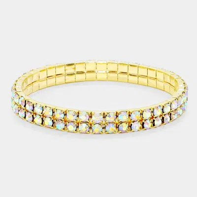 Fashnzfab 2-row Rhinestone Stretch Evening Bracelet Ab, Gold In Multi