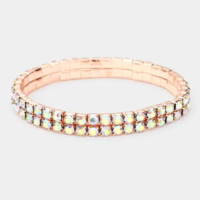 Fashnzfab 2-row Rhinestone Stretch Evening Bracelet Ab, Rose Gold In Multi