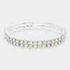 Fashnzfab 2-row Rhinestone Stretch Evening Bracelet Ab, Silver In Multi