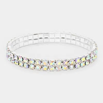 Fashnzfab 2-row Rhinestone Stretch Evening Bracelet Ab, Silver In Multi